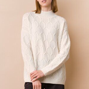 NWT! DongLi- 100% Cashmere Oversized Cable MockNeck Sweater in Soft White